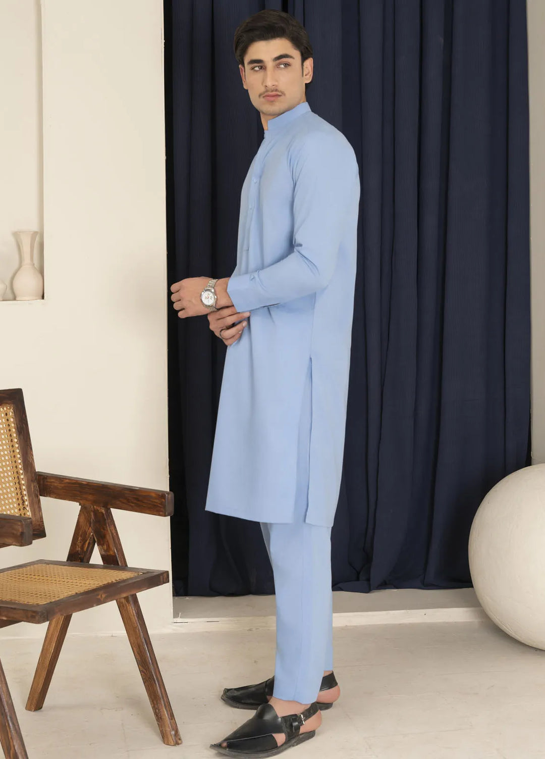 Sarkhail Wash n Wear Premium Blended Mens Kurta Trouser - Premium Light Blue