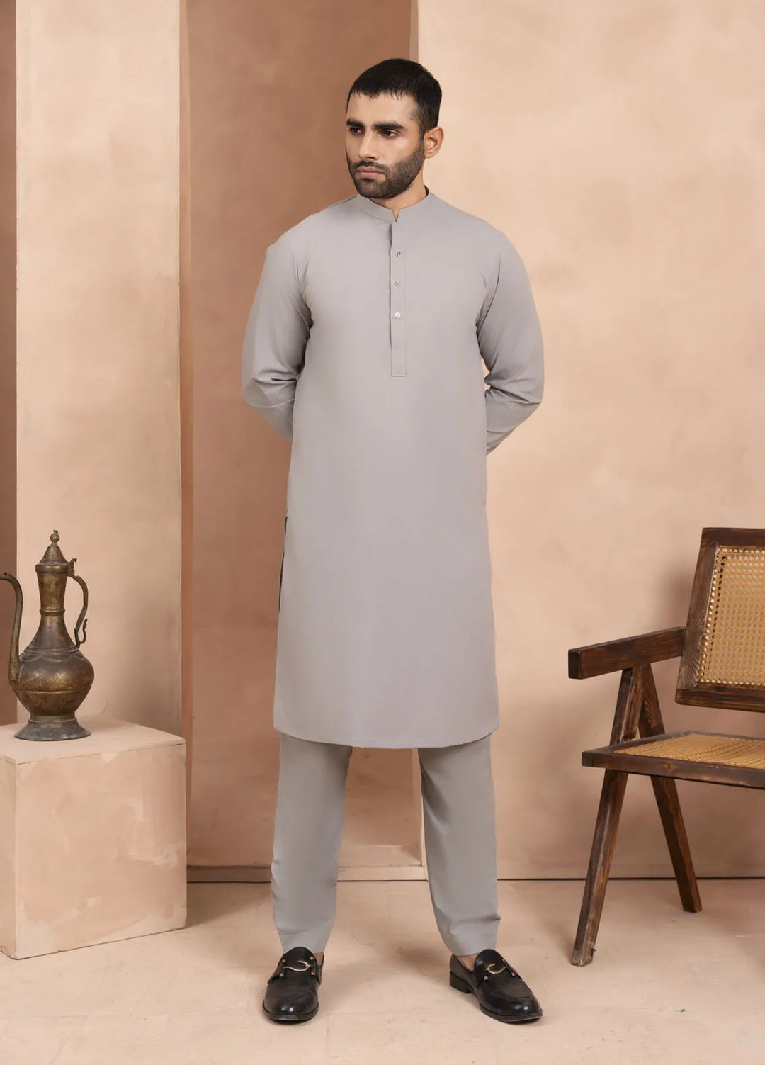 Sarkhail Wash N Wear Stitched Mens Kurta Pajama - Steel Grey