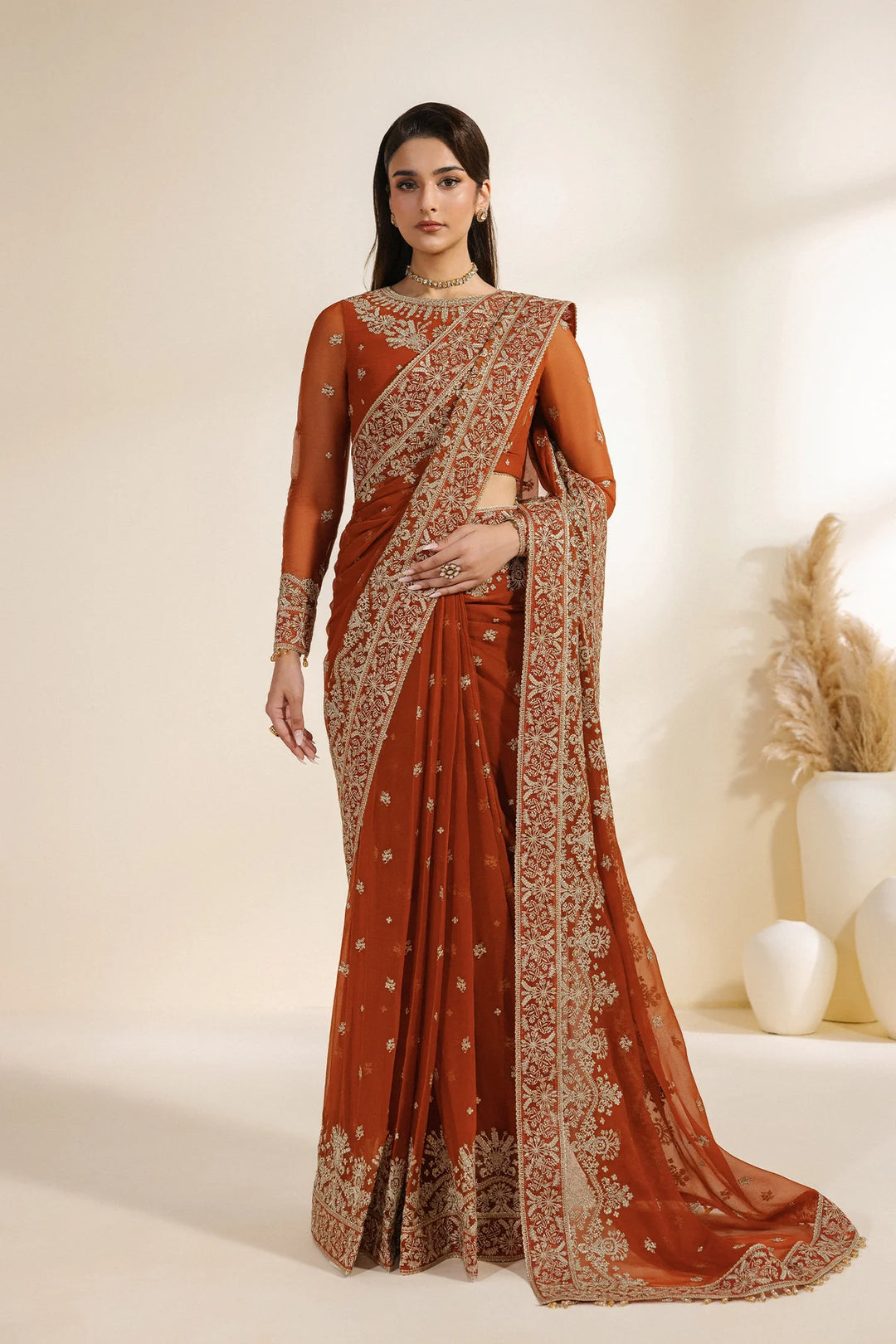 Meraki by Zarif Unstitched Embroidered Chiffon Saree Suit ZR26UCM SAWAN 07 - Festive Collection