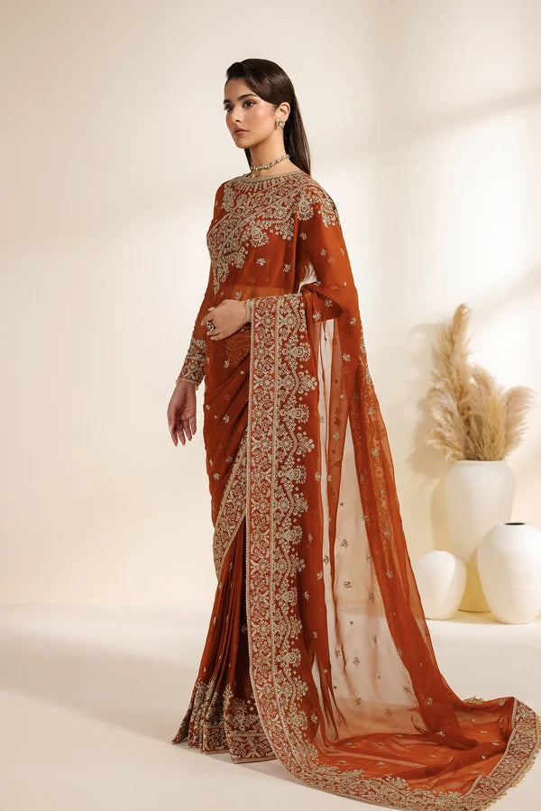 Meraki by Zarif Unstitched Embroidered Chiffon Saree Suit ZR26UCM SAWAN 07 - Festive Collection