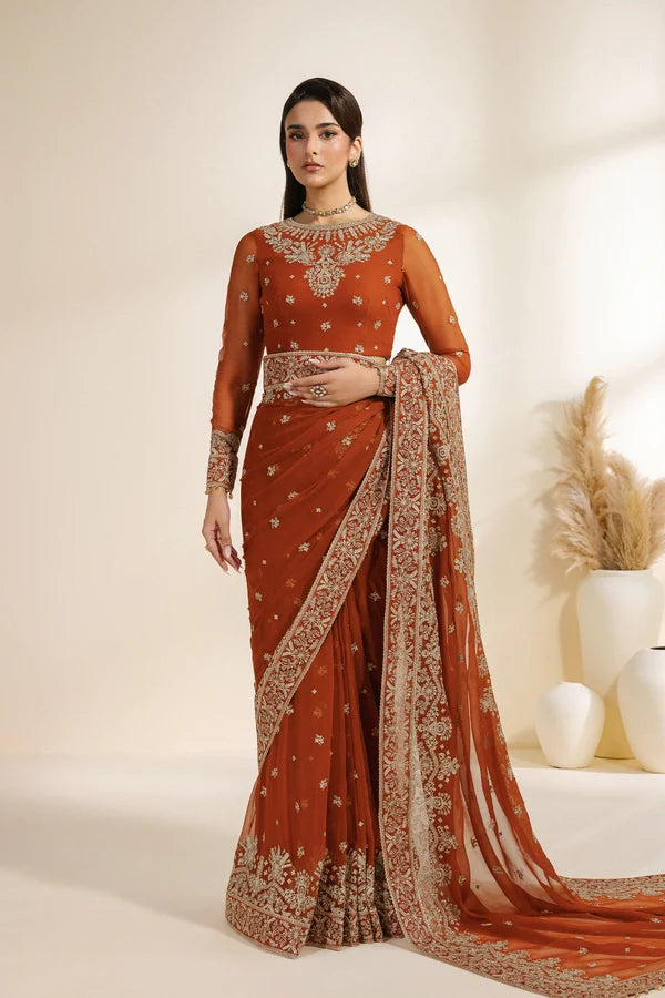 Meraki by Zarif Unstitched Embroidered Chiffon Saree Suit ZR26UCM SAWAN 07 - Festive Collection