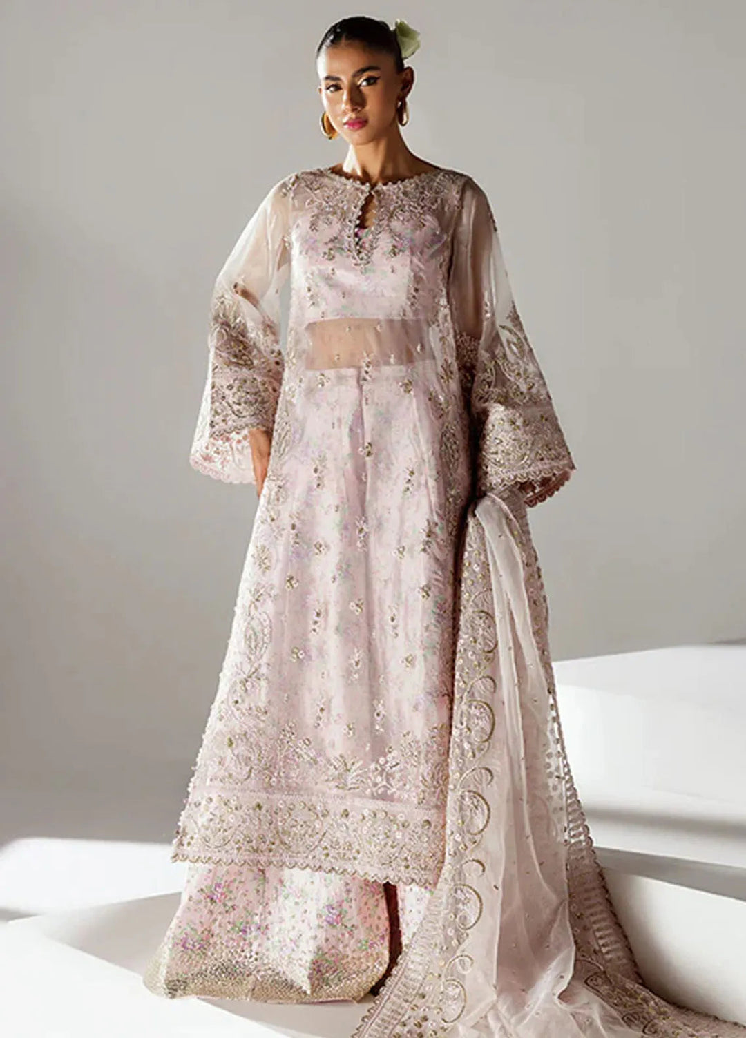 Scintilla by Saffron Embroidered Organza Suit Unstitched 3 Piece SFR24S Chiffon Mist - Formals Collection