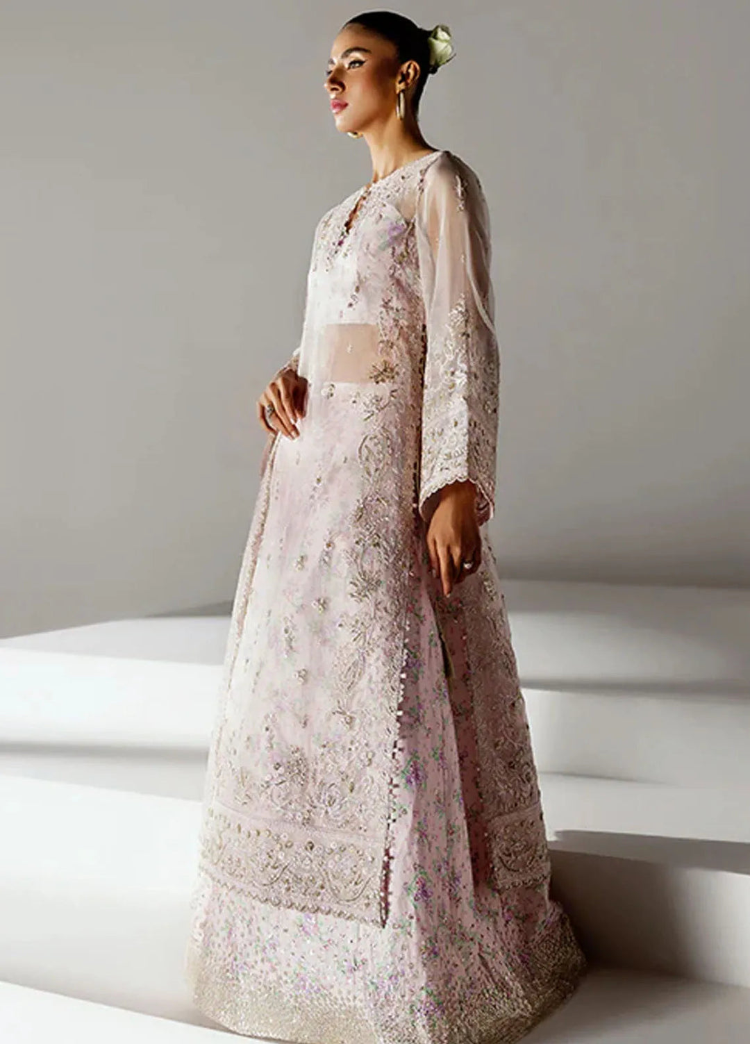 Scintilla by Saffron Embroidered Organza Suit Unstitched 3 Piece SFR24S Chiffon Mist - Formals Collection