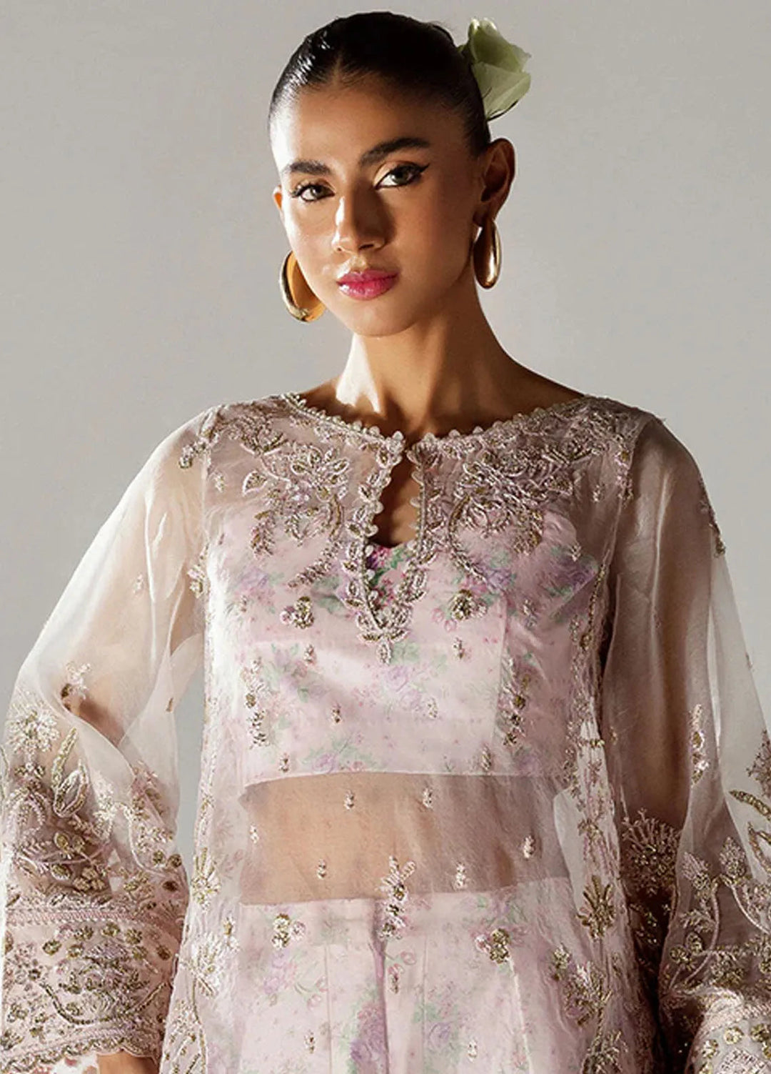 Scintilla by Saffron Embroidered Organza Suit Unstitched 3 Piece SFR24S Chiffon Mist - Formals Collection