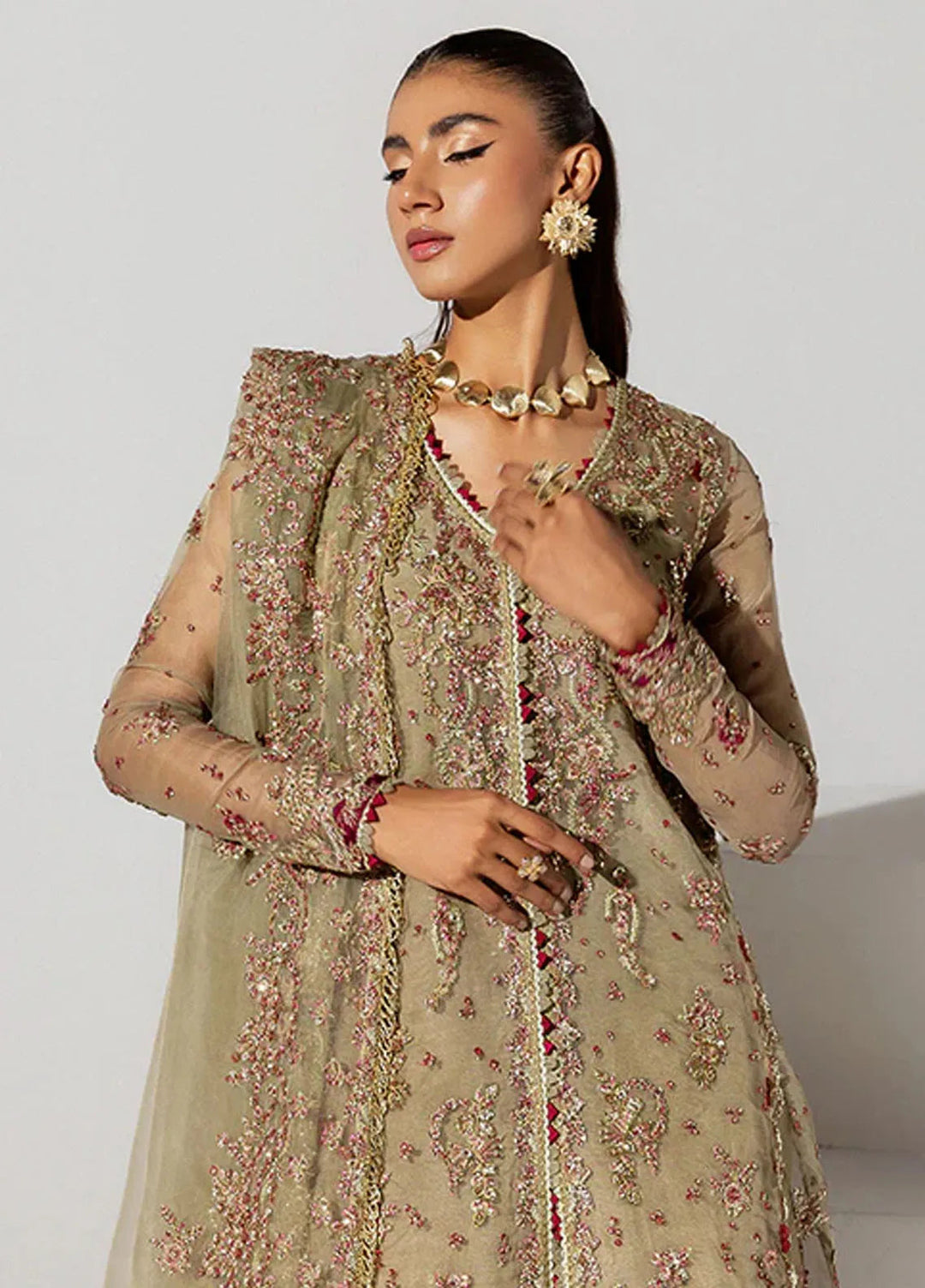 Scintilla by Saffron Embroidered Organza Suit Unstitched 3 Piece SFR24S Soft Amber - Formals Collection