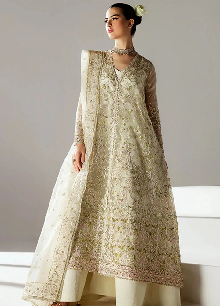 Scintilla by Saffron Embroidered Organza Suit Unstitched 3 Piece SFR24S Vanilla Mist - Formals Collection