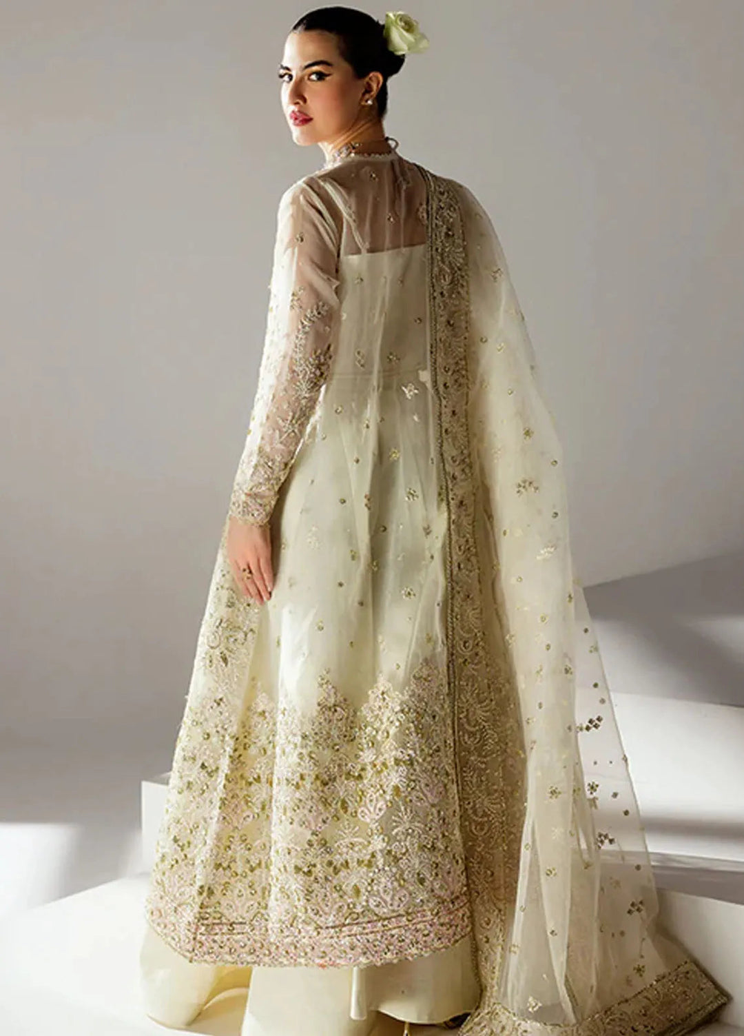 Scintilla by Saffron Embroidered Organza Suit Unstitched 3 Piece SFR24S Vanilla Mist - Formals Collection