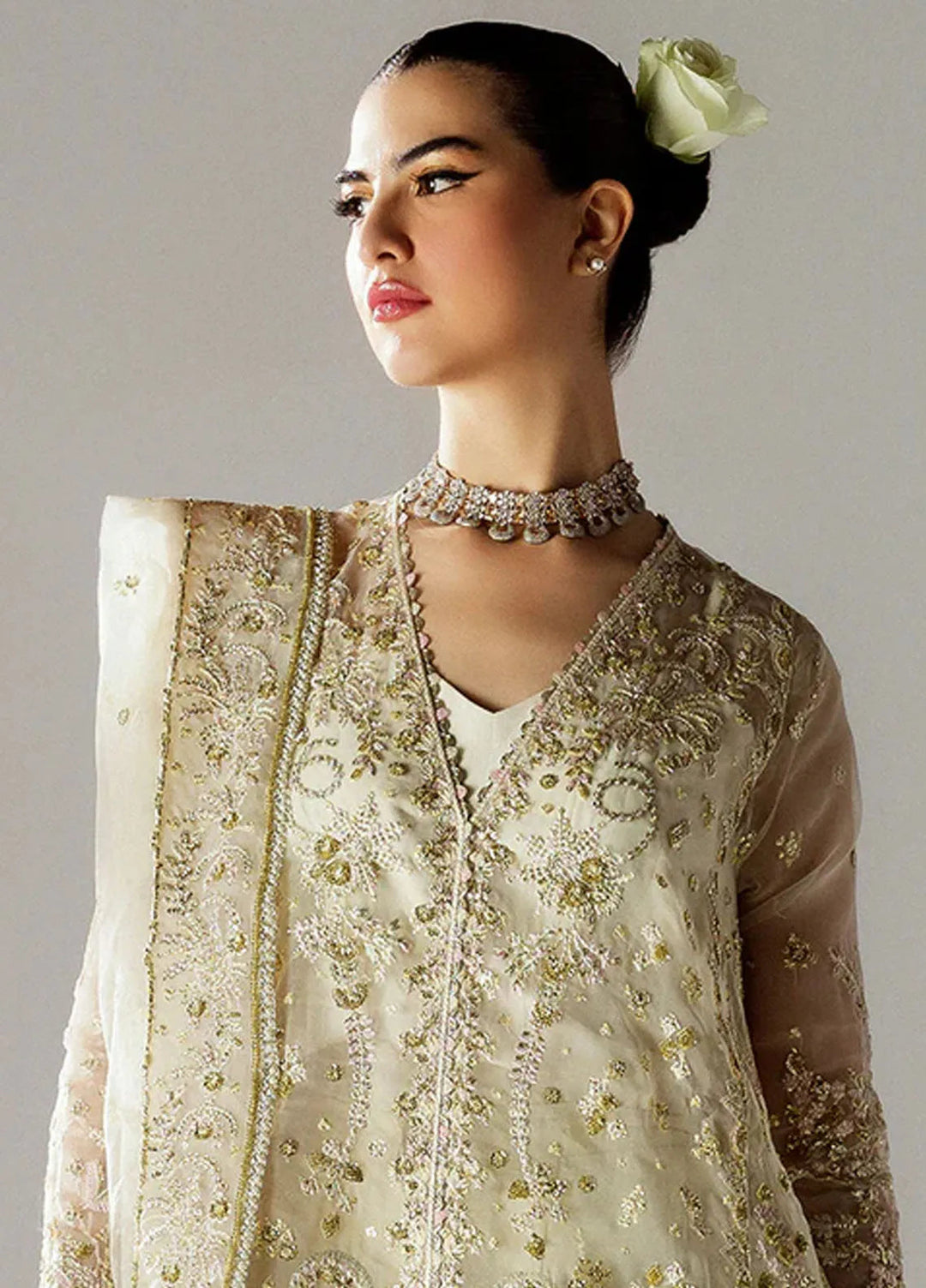 Scintilla by Saffron Embroidered Organza Suit Unstitched 3 Piece SFR24S Vanilla Mist - Formals Collection