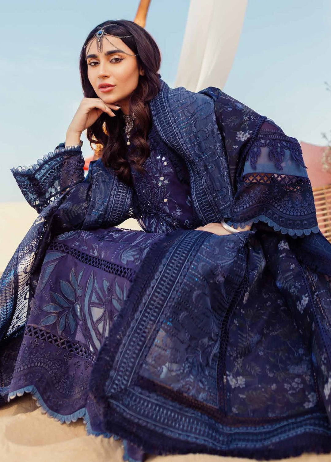 Sehra By Nureh Embroidered Lawn Suits Unstitched 3 Piece NU24SS Nile Blue NE-77 - Summer Collection