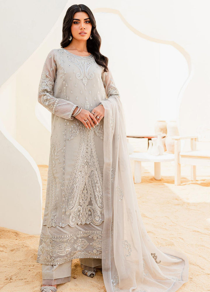 Sejal By Mashq Embroidered Chiffon Suits Unstitched 3 Piece MQ23SL BARELY BLUE - Luxury Collection