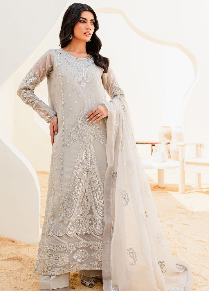 Sejal By Mashq Embroidered Chiffon Suits Unstitched 3 Piece MQ23SL BARELY BLUE - Luxury Collection
