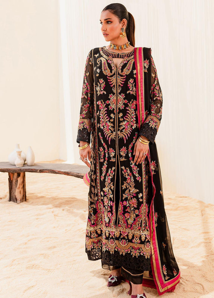 Sejal By Mashq Embroidered Chiffon Suits Unstitched 3 Piece MQ23SL BLACK IRIS - Luxury Collection