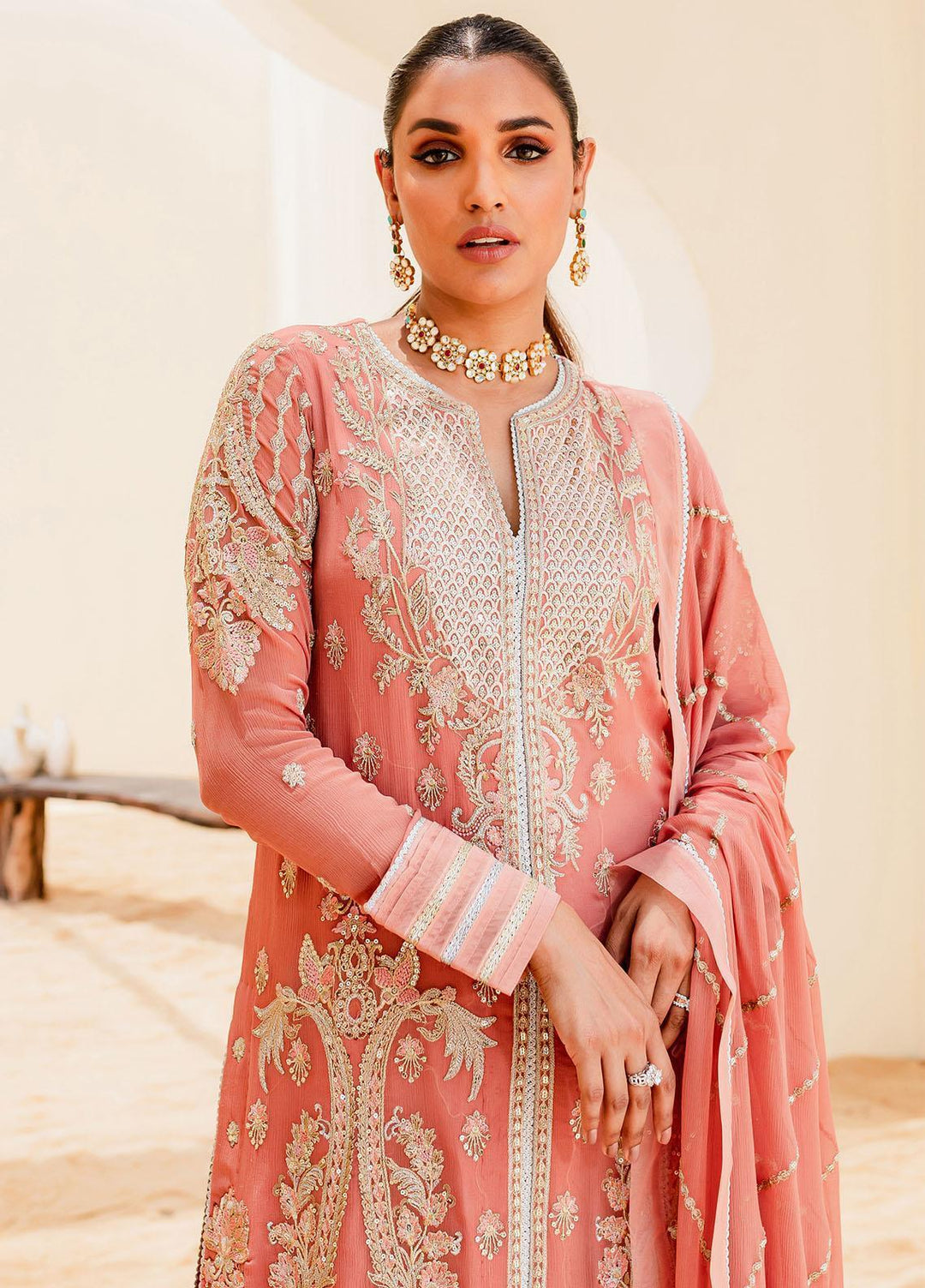Sejal By Mashq Embroidered Chiffon Suits Unstitched 3 Piece MQ23SL BLUSH - Luxury Collection