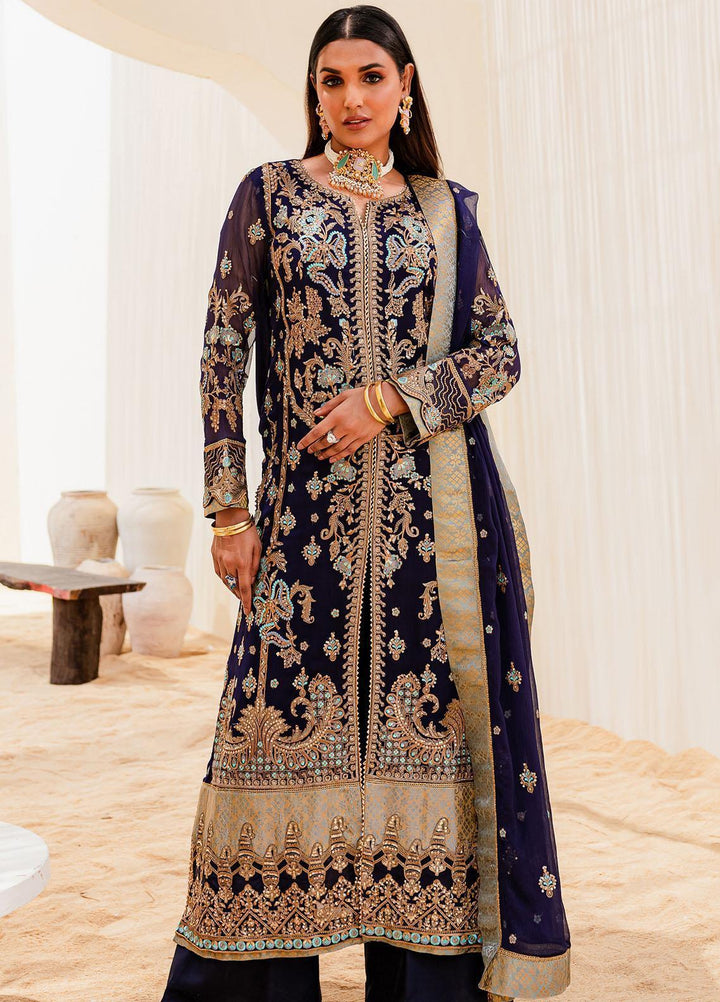 Sejal By Mashq Embroidered Chiffon Suits Unstitched 3 Piece MQ23SL OCEAN CAVERN - Luxury Collection