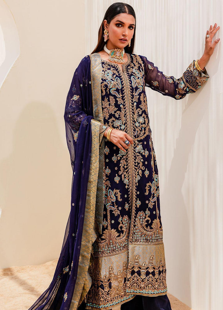 Sejal By Mashq Embroidered Chiffon Suits Unstitched 3 Piece MQ23SL OCEAN CAVERN - Luxury Collection