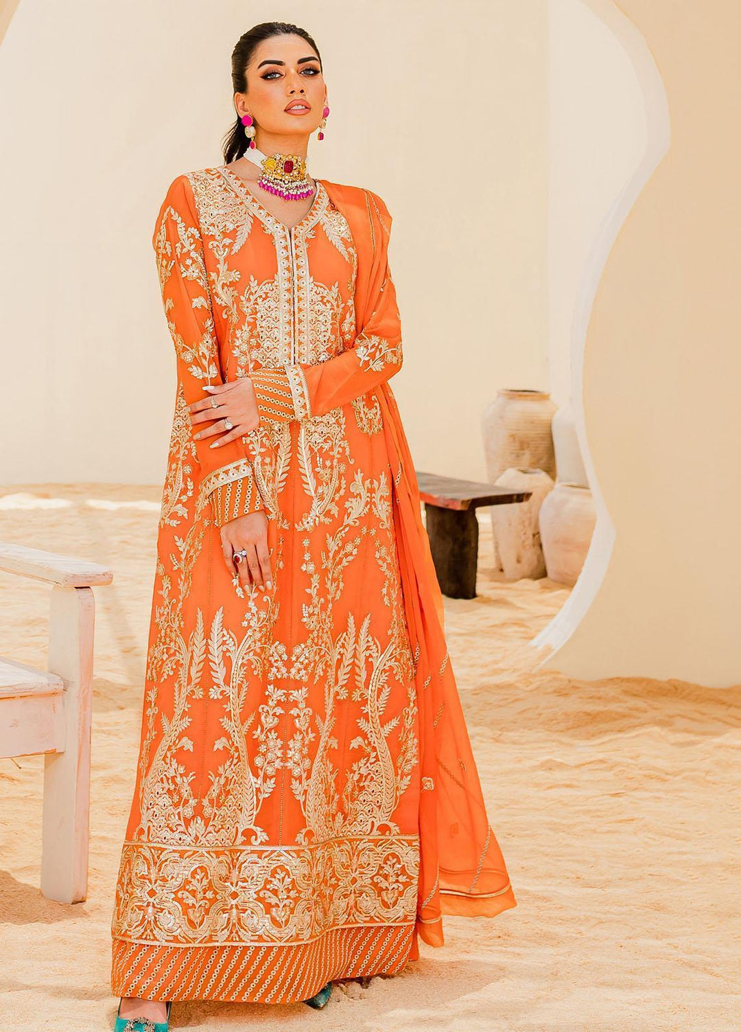 Sejal By Mashq Embroidered Chiffon Suits Unstitched 3 Piece MQ23SL ORIOLE - Luxury Collection