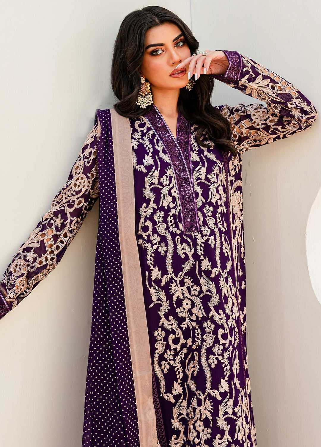 Sejal By Mashq Embroidered Chiffon Suits Unstitched 3 Piece MQ23SL PURPLE MAGIC - Luxury Collection