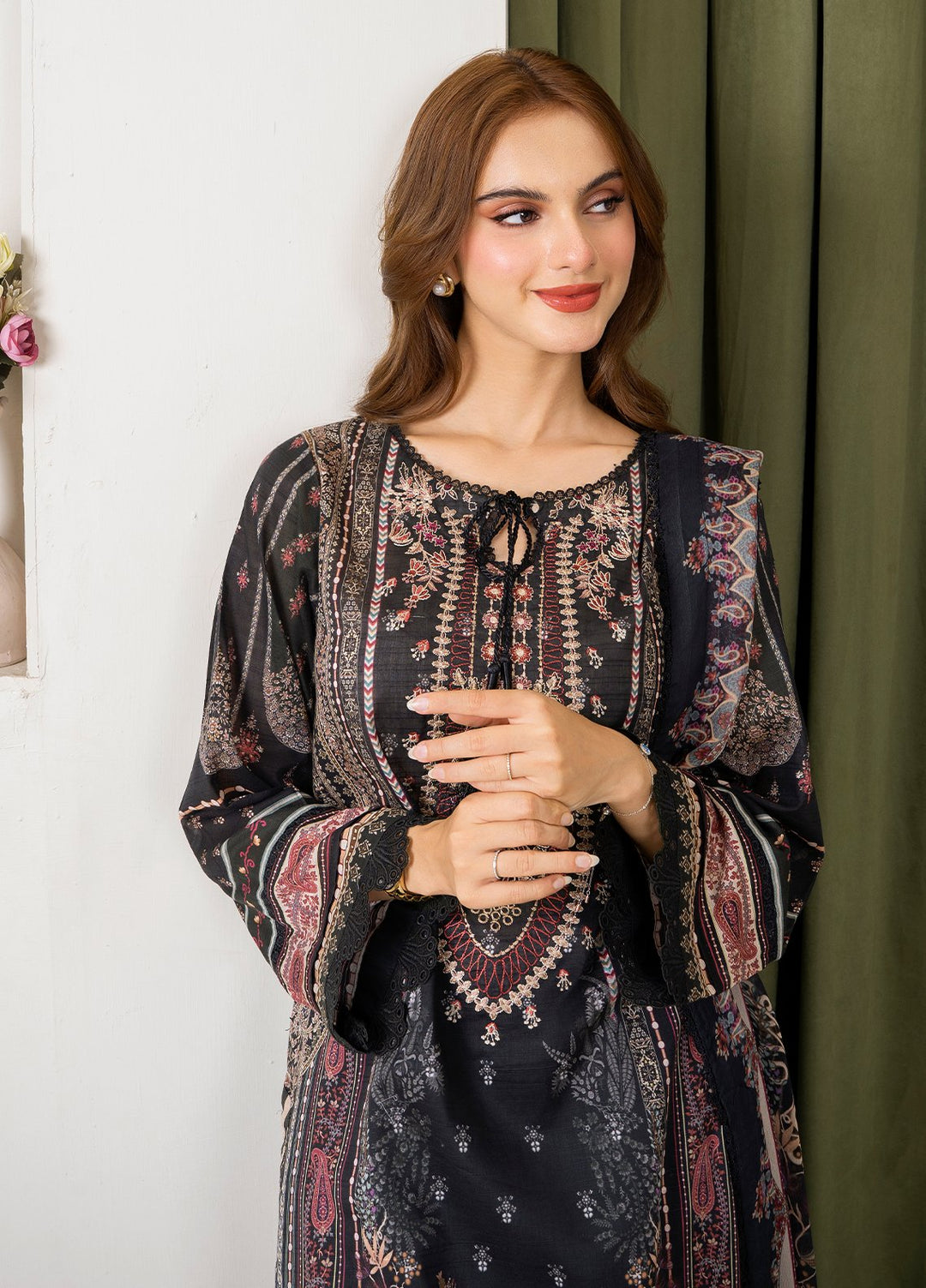 Selene by Meerak Pret Embroidered Slub Lawn 3 Piece Suit Lila