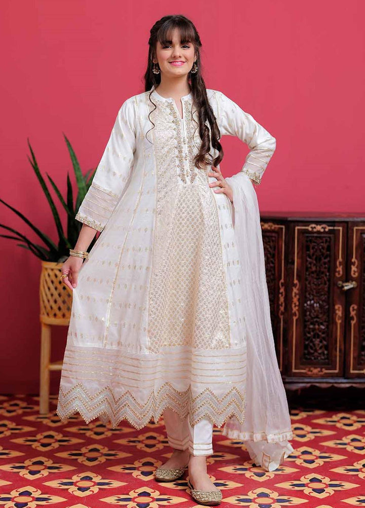 Senorita Banarsi Pret 3 Piece Suit for Girls -  GDD-02100-WHT/GLD