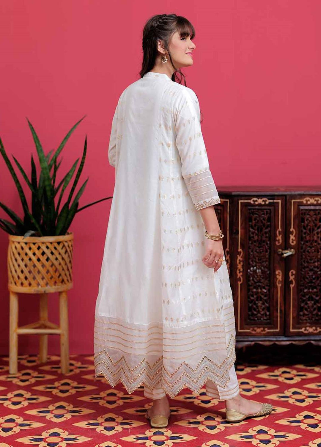 Senorita Banarsi Pret 3 Piece Suit for Girls -  GDD-02100-WHT/GLD