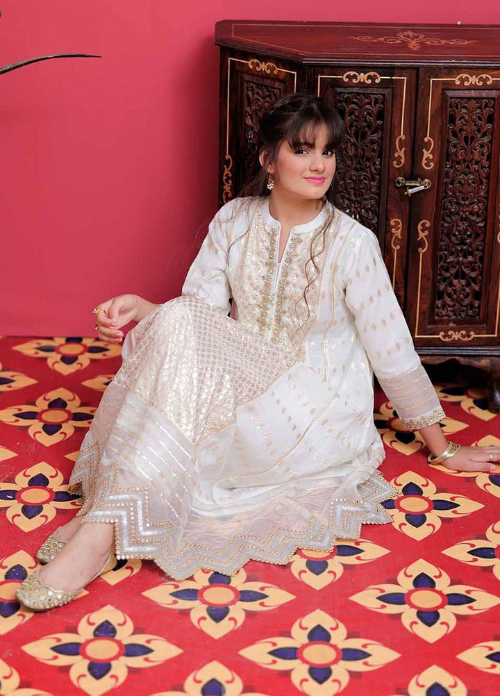 Senorita Banarsi Pret 3 Piece Suit for Girls -  GDD-02100-WHT/GLD