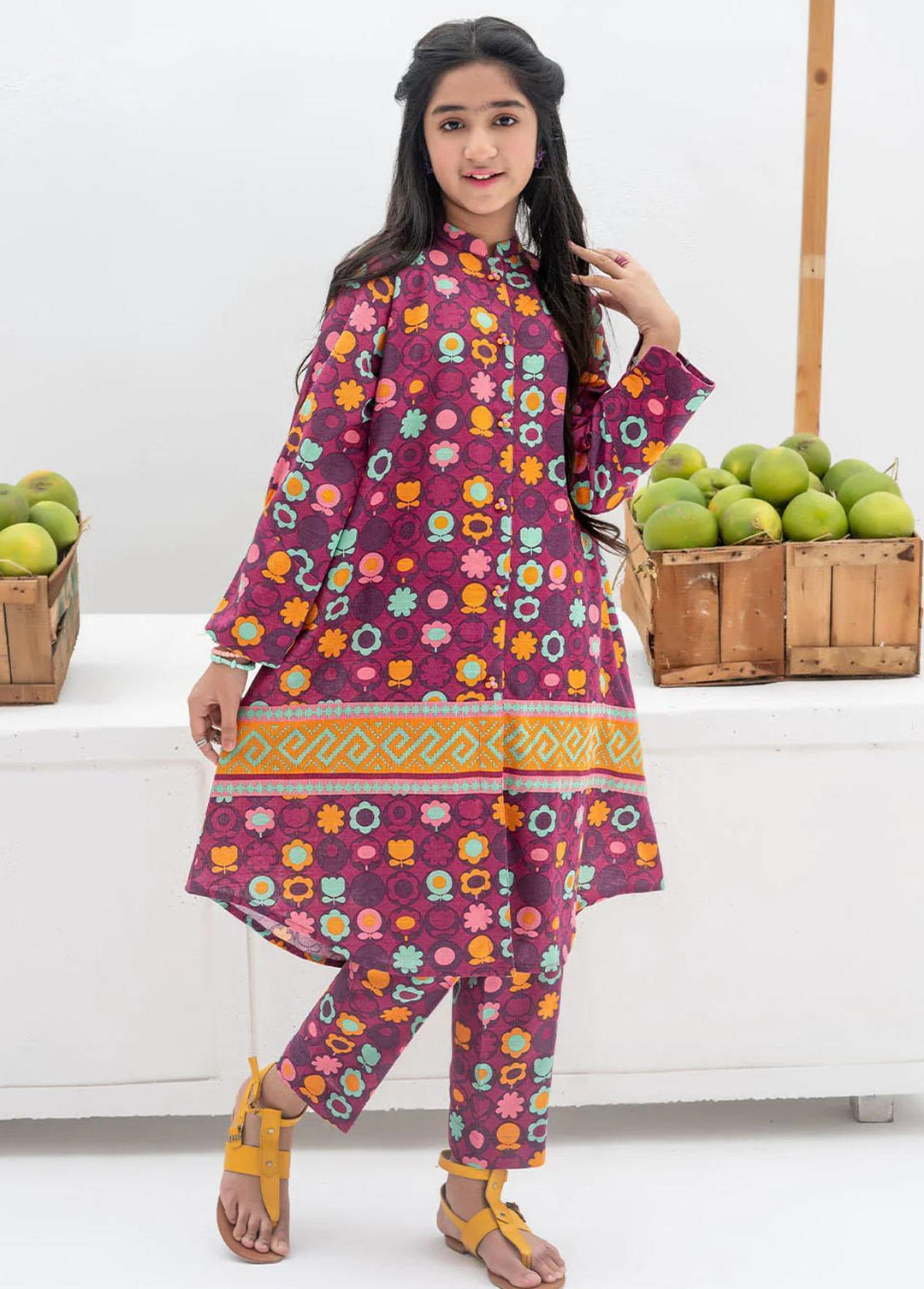 Senorita Cotton Casual 2 Piece Suit for Girls -  GAC-02383-MGT/MCL