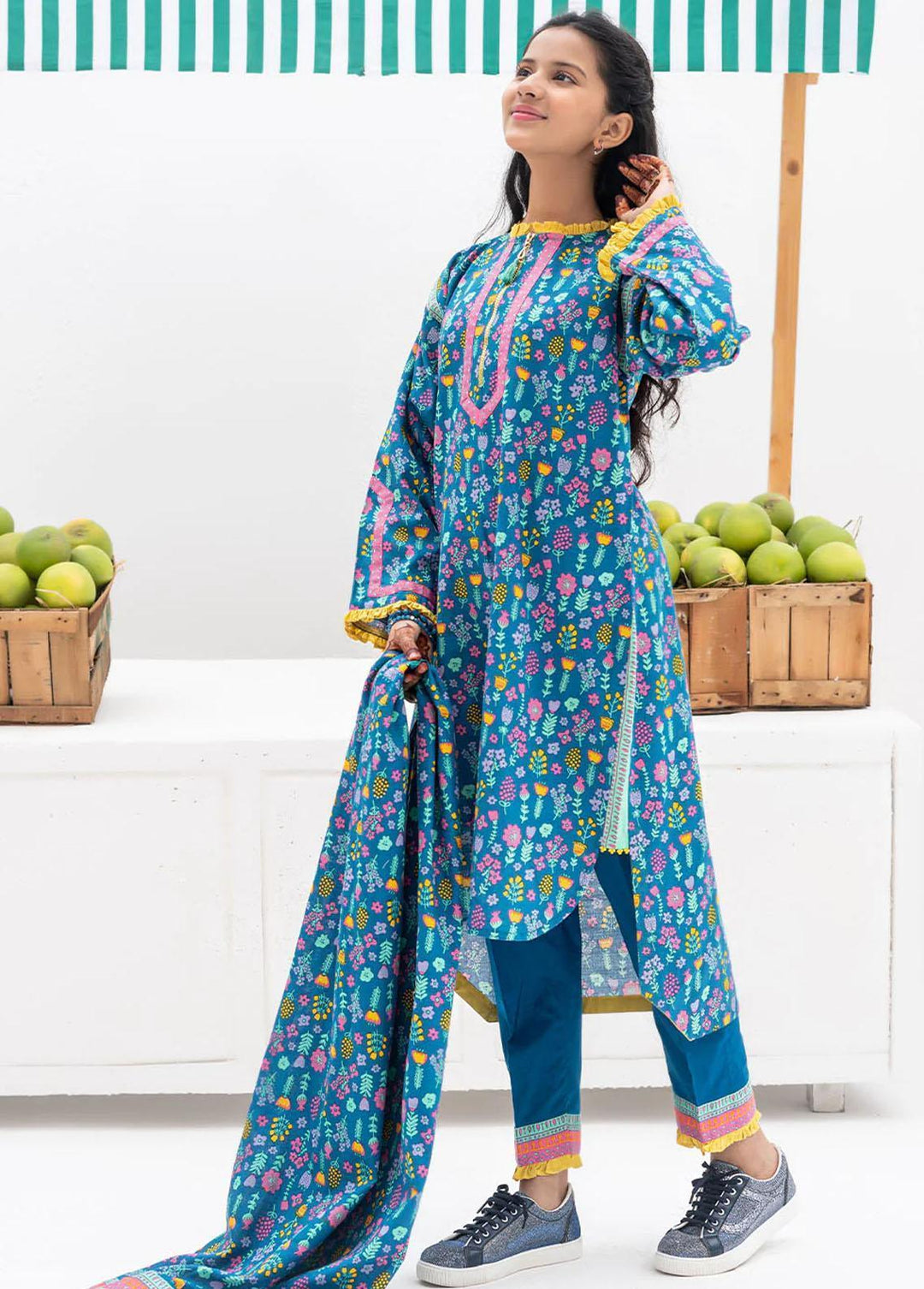 Senorita Cotton Casual 3 Piece Suit for Girls -  GAD-02368-BLU/MCL