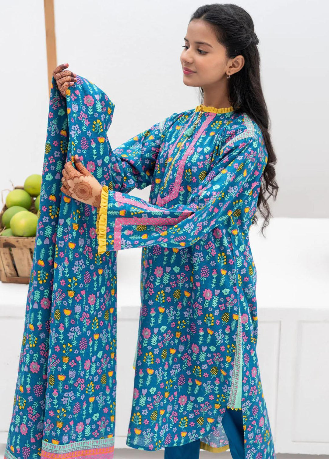 Senorita Cotton Casual 3 Piece Suit for Girls -  GAD-02368-BLU/MCL