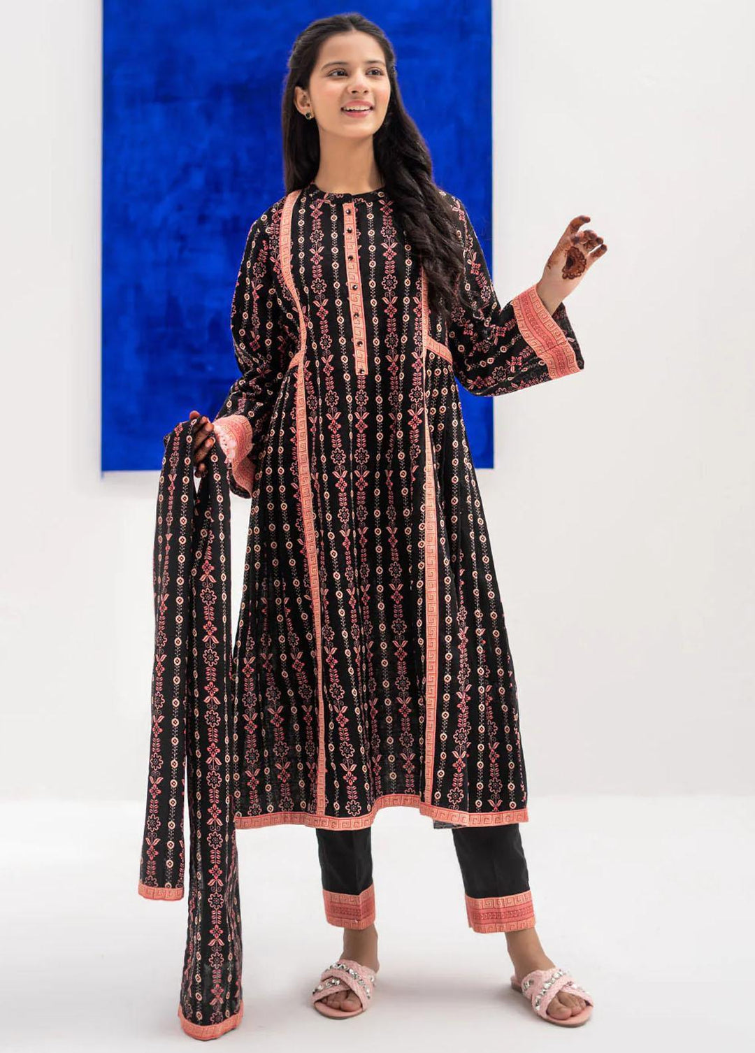 Senorita Cotton Casual 3 Piece Suit for Girls -  GAD-02370-BLK/MCL