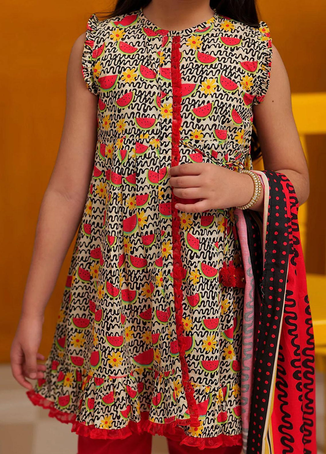 Senorita Pret Casual Cotton 3 Piece Suit KAD-02291-RED/MCL