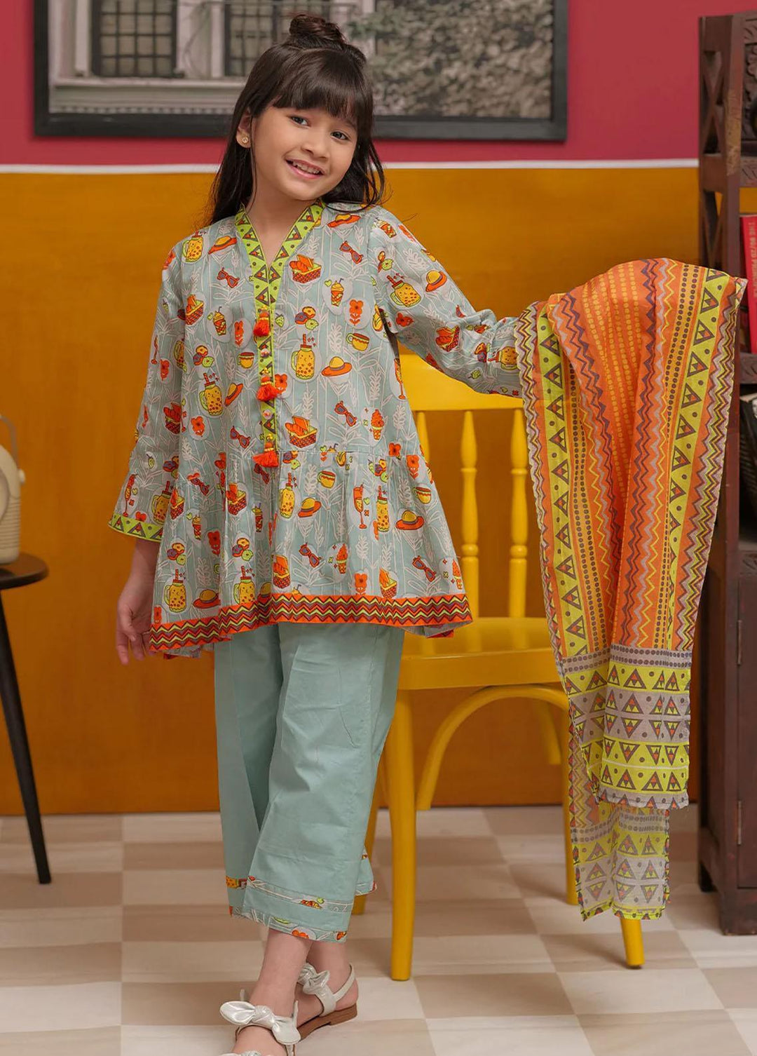 Senorita Pret Casual Cotton 3 Piece Suit KAD-02293-GRY/MCL