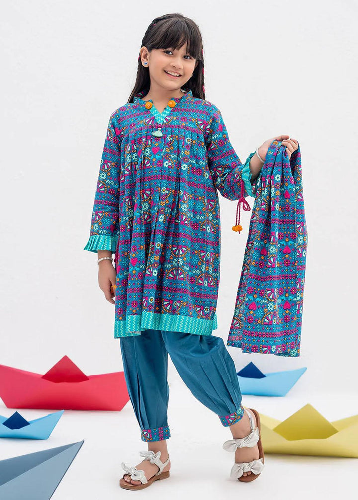 Senorita Cotton Casual 3 Piece Suit for Girls -  KAD-02364-BLU/MCL