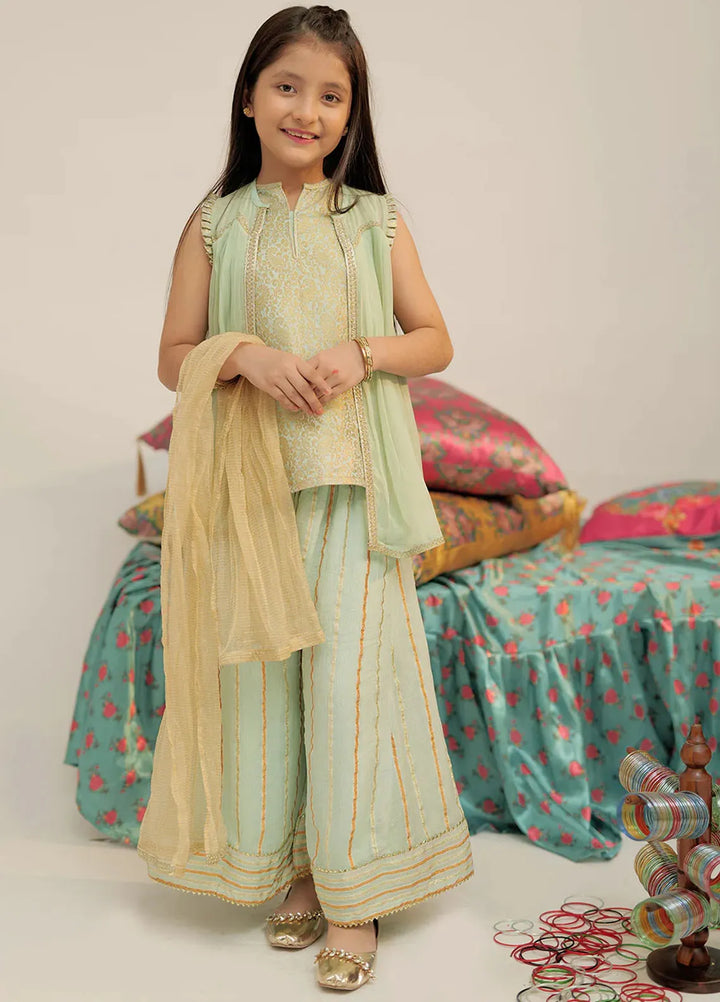 Senorita Chiffon Casual 3 Piece Suit for Girls -  KDD-02571-LGN/GLD