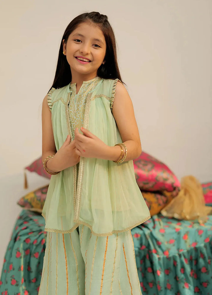 Senorita Chiffon Casual 3 Piece Suit for Girls -  KDD-02571-LGN/GLD