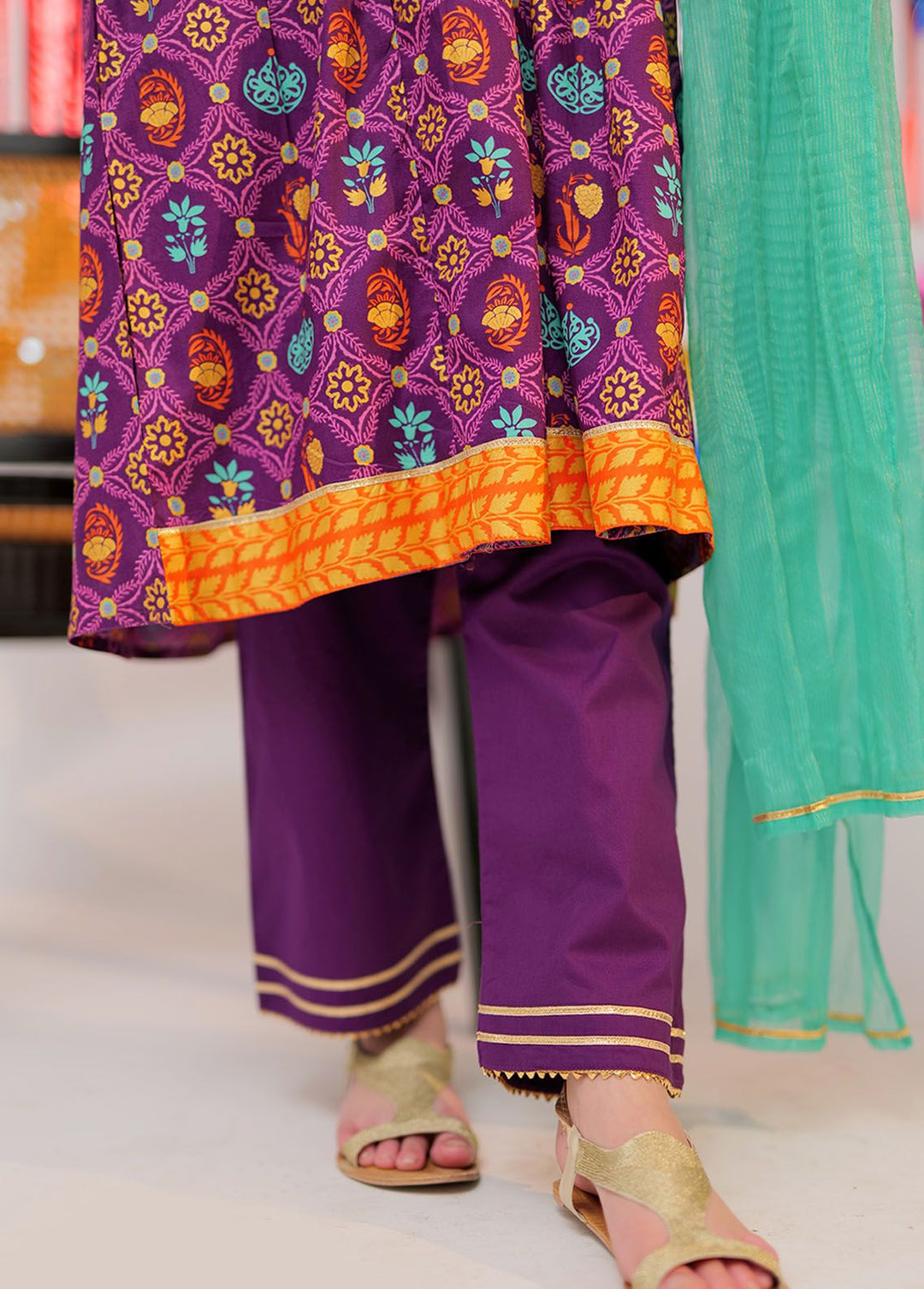 Senorita Cotton Casual 3 Piece Suit for Girls -  GBD-02529-PRL/GLD