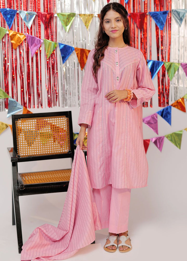 Senorita Cotton Casual 3 Piece Suit for Girls -  GBD-02603-PNK/SLR