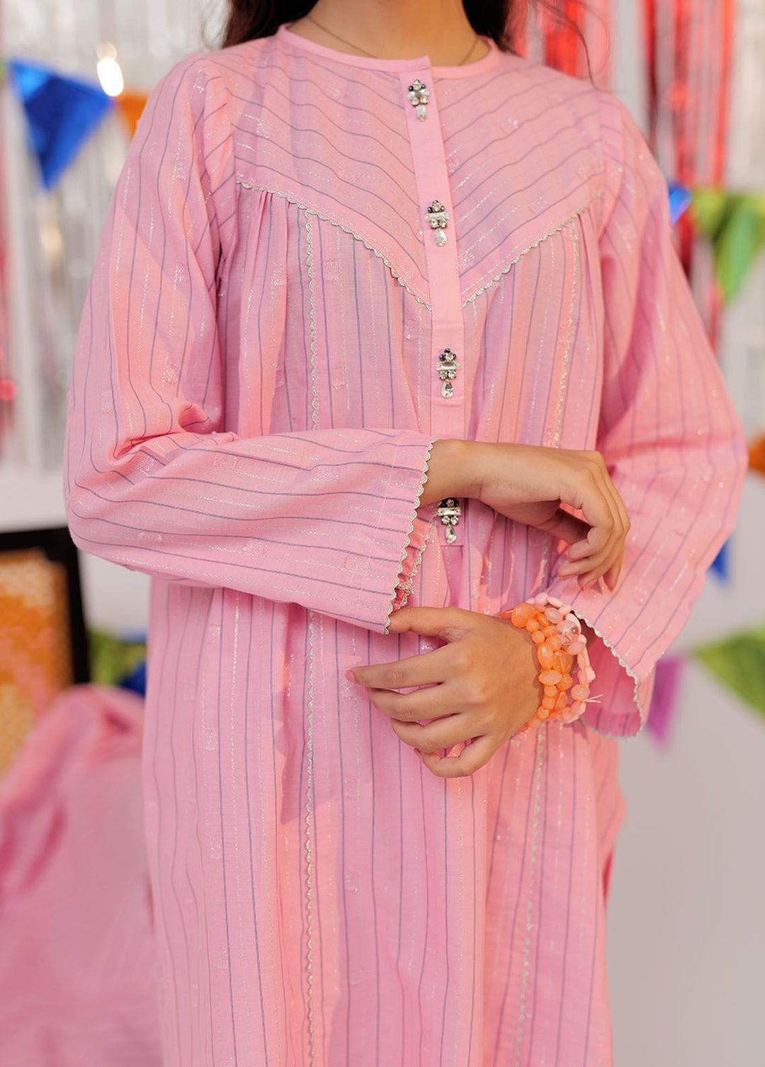 Senorita Cotton Casual 3 Piece Suit for Girls -  GBD-02603-PNK/SLR