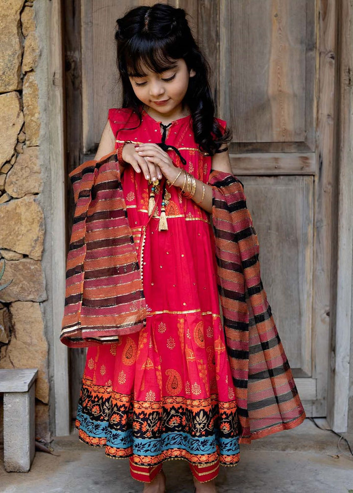 Senorita Cotton Casual 3 Piece Suit for Girls -  KBD-02327-RED/MCL