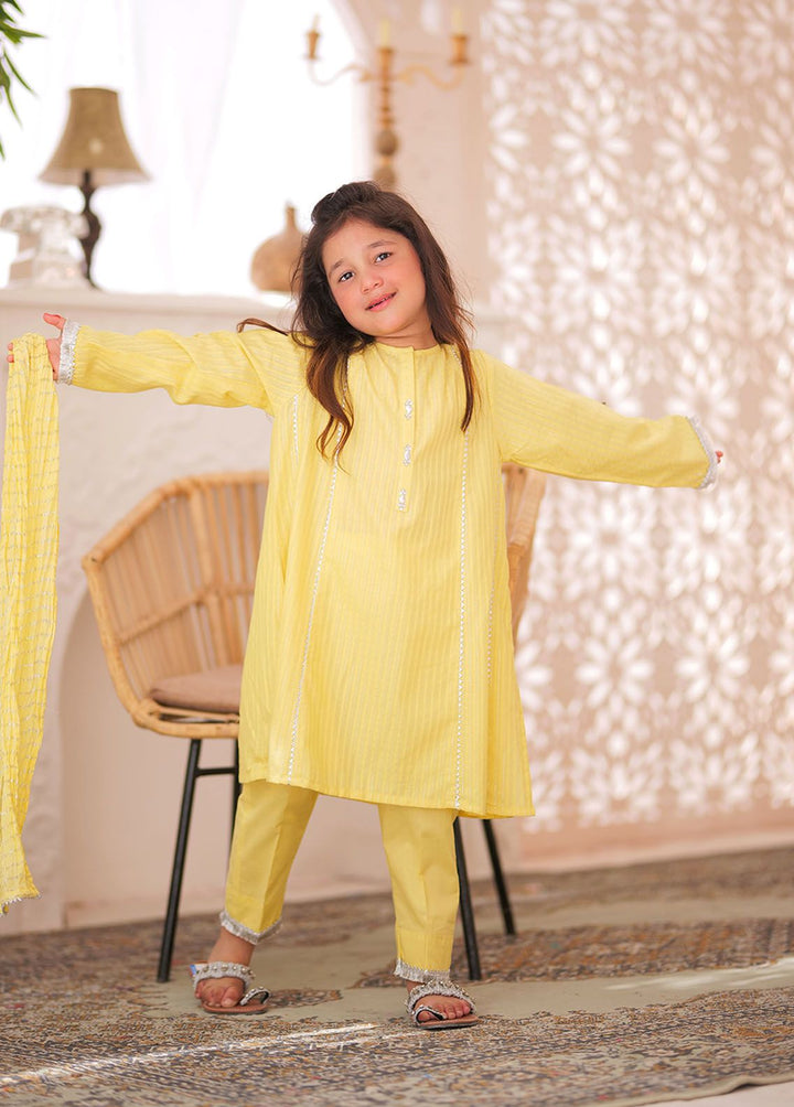 Senorita Cotton Casual 3 Piece Suit for Girls -  KBD-02345-YLW/SLR