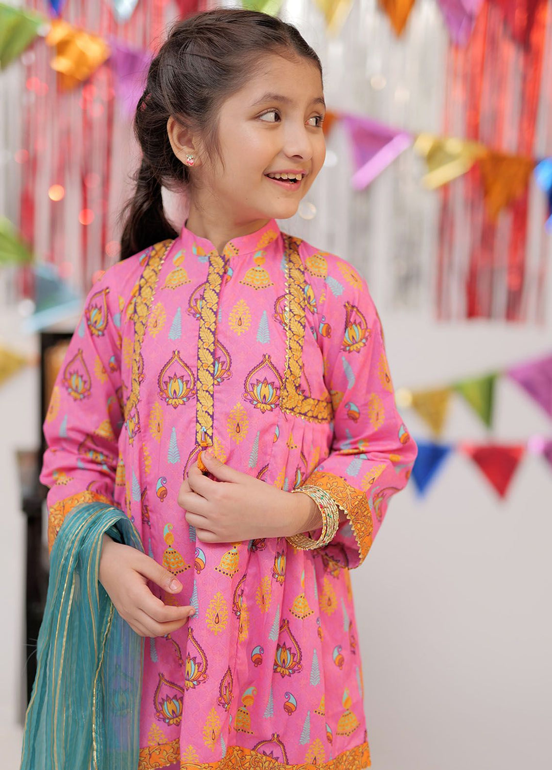 Senorita Cotton Casual 3 Piece Suit for Girls -  KBD-02536-PNK/GLD