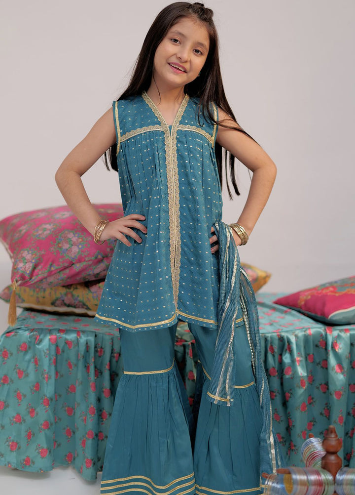 Senorita Cotton Casual 3 Piece Suit for Girls -  KBD-02537-TBL/GLD