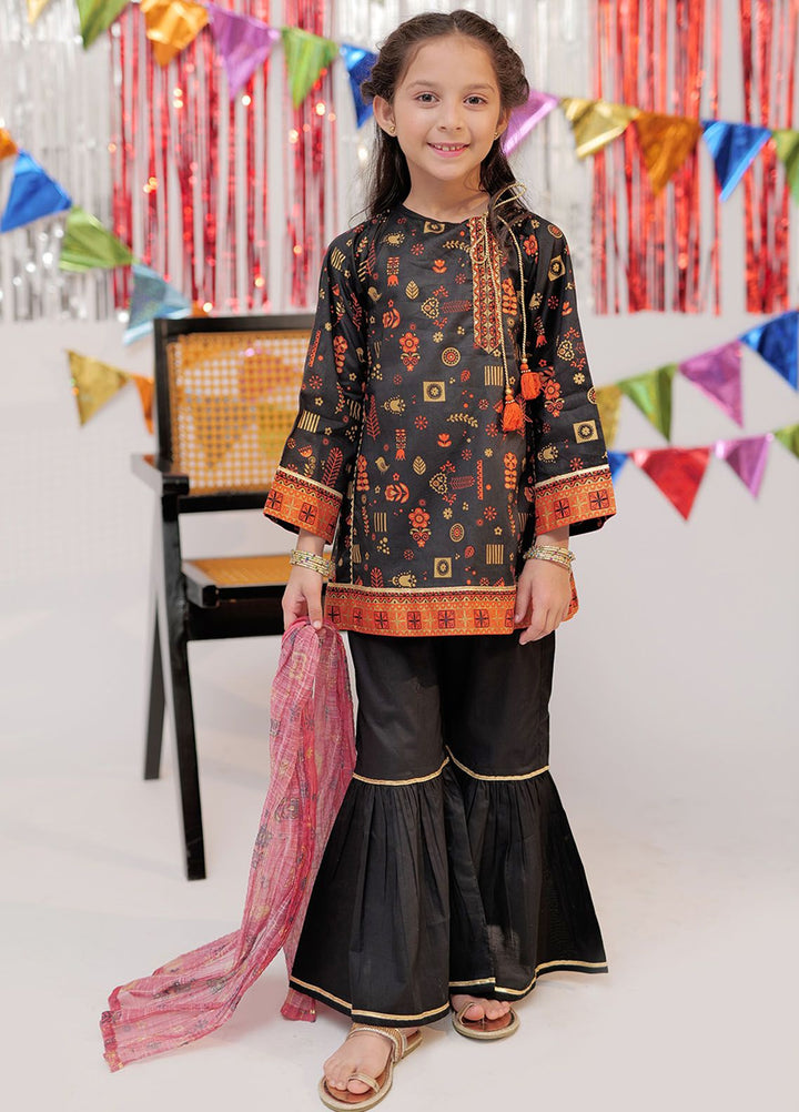 Senorita Cotton Casual 3 Piece Suit for Girls -  KBD-02554-BLK/MCL