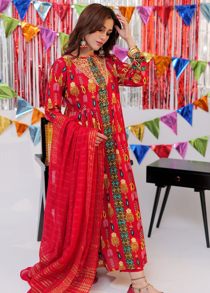 Senorita Cotton Casual 3 Piece Suit for Girls -  LBD-02534-RED/GLD