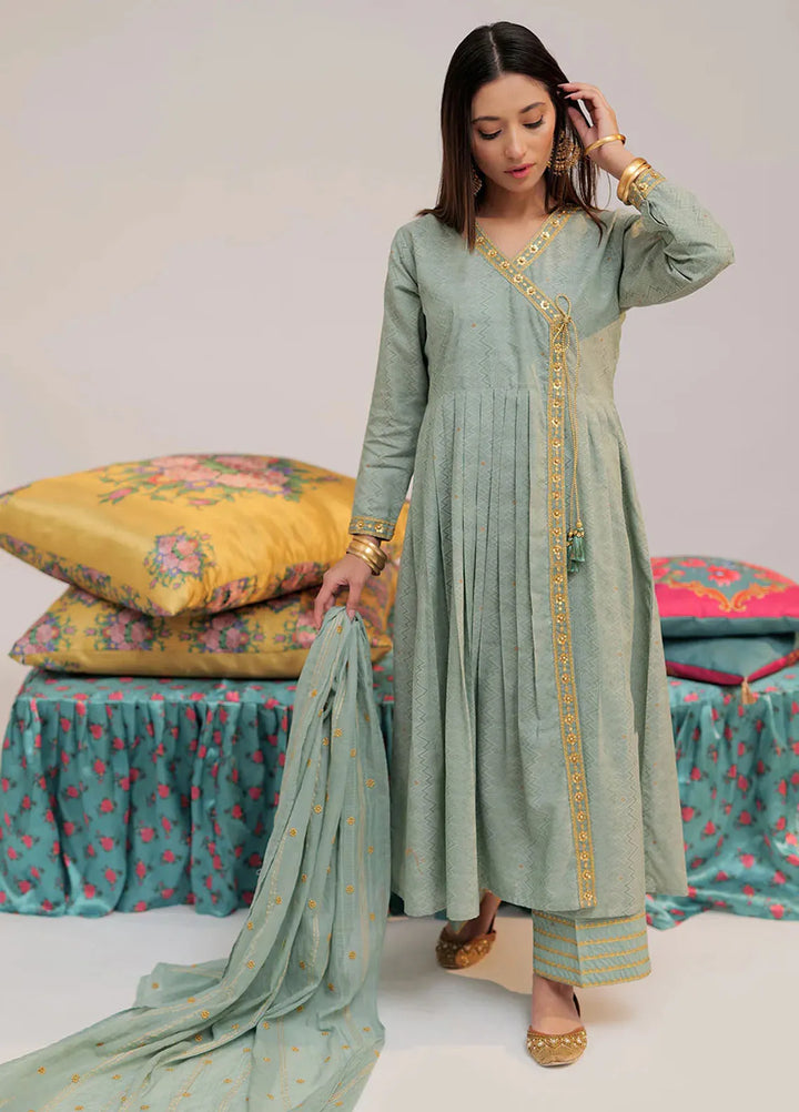 Senorita Cotton Casual 3 Piece Suit for Women -  LBD-02560-GRN/GLD