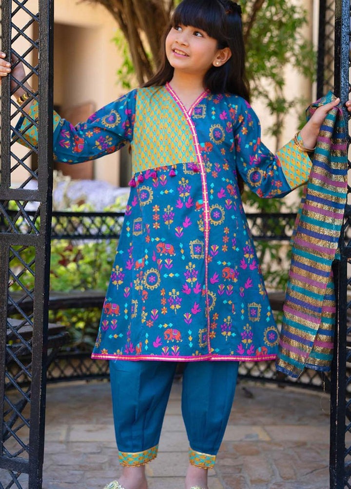 Senorita Cotton Pret 3 Piece Suit for Girls -  KBD-02317-BLU/MCL