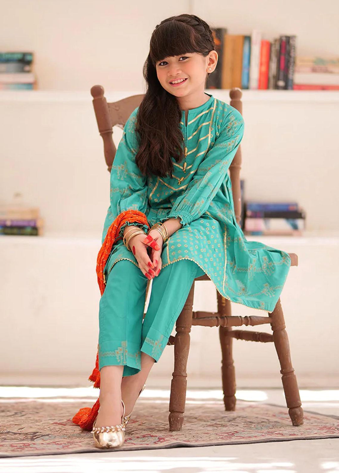 Senorita Cotton Casual 3 Piece Suit for Girls -  KBD-02265-TGN/GLD