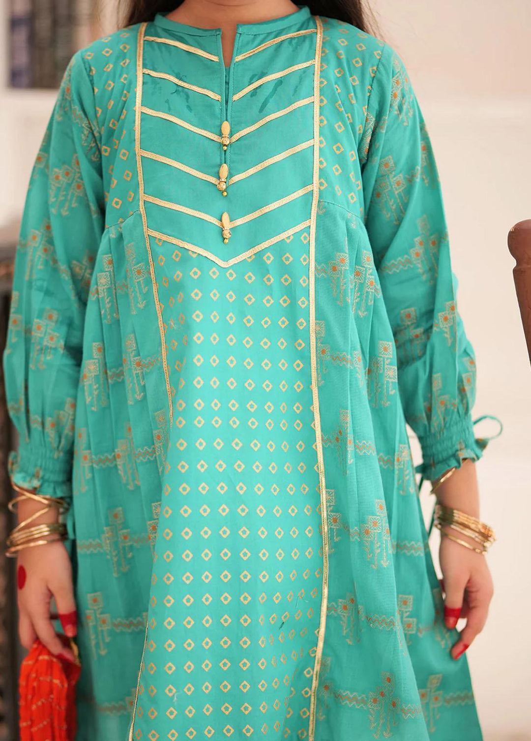 Senorita Cotton Casual 3 Piece Suit for Girls -  KBD-02265-TGN/GLD