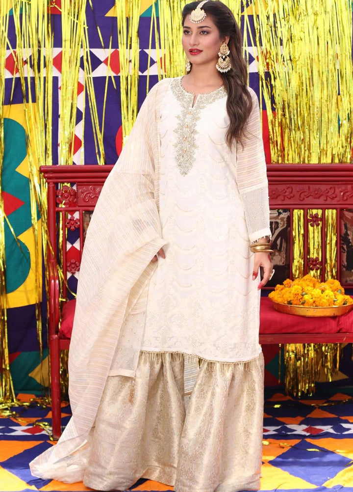 Senorita Chiffon Pret 3 Piece Suit for Women -  LDD-01899-WHT/GLD