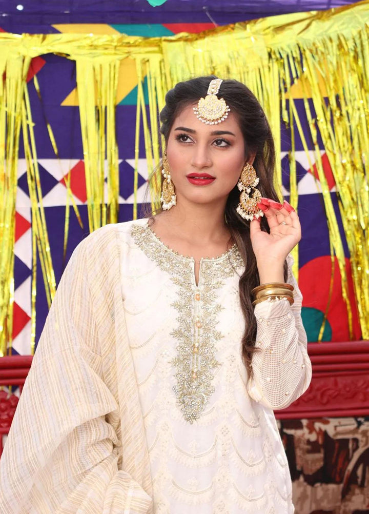 Senorita Chiffon Pret 3 Piece Suit for Women -  LDD-01899-WHT/GLD