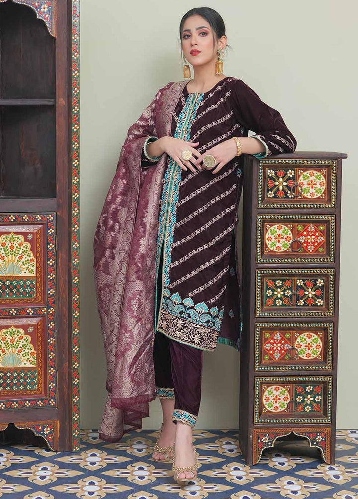 Senorita Velvet Pret 3 Piece Suit for Women -  LDD-02046-MGT/MCL